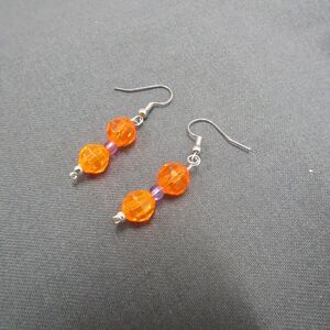 Dangler Drop Silver Tone Orange Earrings For Her Women Teen Girl Chic Jewelry